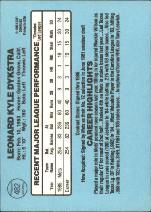 1986 Donruss Baseball "Main Set" Base Cards #441 to #660 - Picture 85 of 439