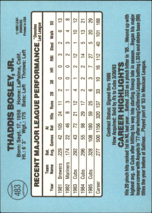 1986 Donruss Baseball "Main Set" Base Cards #441 to #660 - Picture 87 of 439