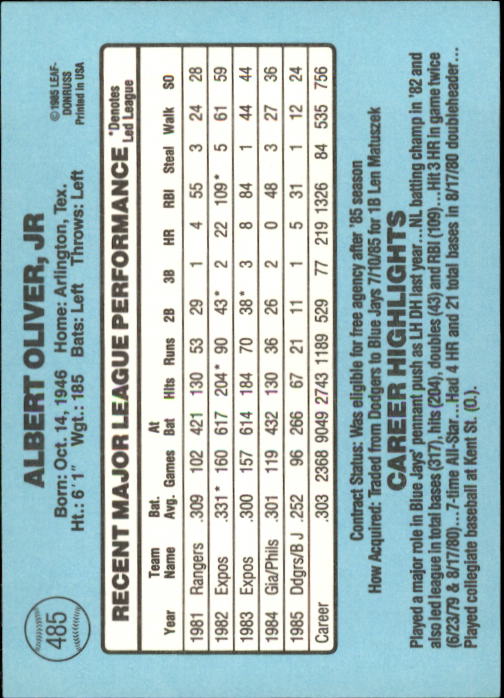 1986 Donruss Baseball "Main Set" Base Cards #441 to #660 - Picture 91 of 439