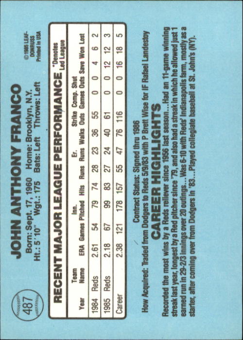 1986 Donruss Baseball "Main Set" Base Cards #441 to #660 - Picture 95 of 439