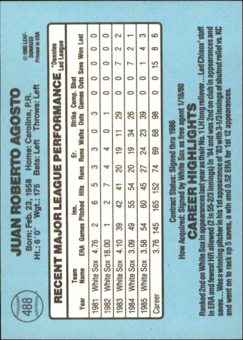 1986 Donruss Baseball "Main Set" Base Cards #441 to #660 - Picture 97 of 439