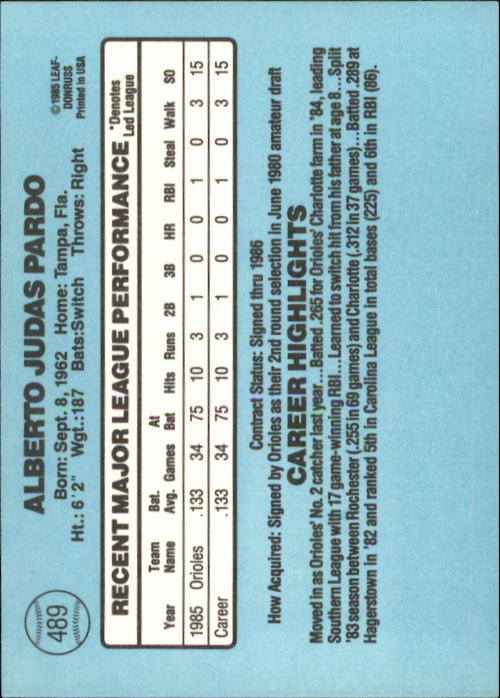 1986 Donruss Baseball "Main Set" Base Cards #441 to #660 - Picture 99 of 439