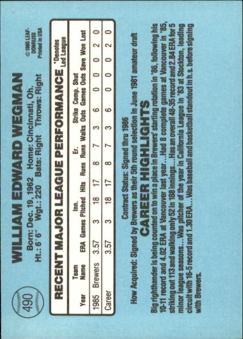 1986 Donruss Baseball "Main Set" Base Cards #441 to #660 - Picture 101 of 439