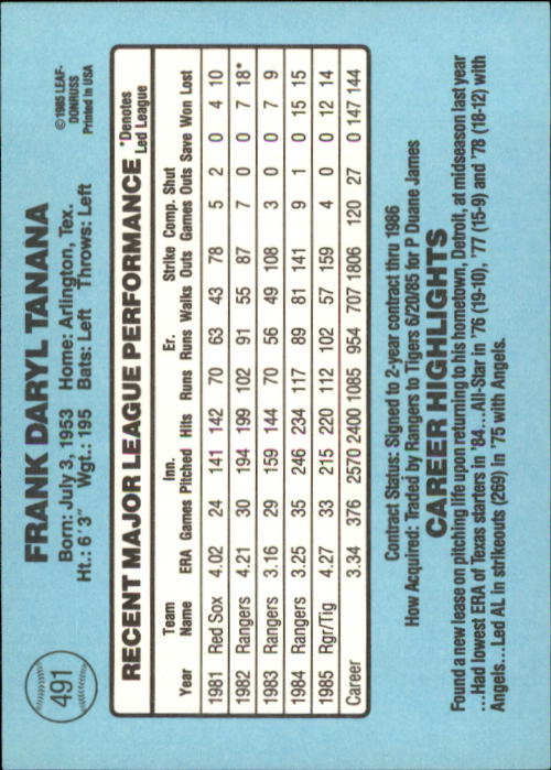 1986 Donruss Baseball "Main Set" Base Cards #441 to #660 - Picture 103 of 439