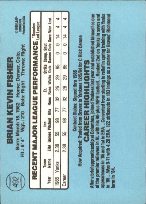 1986 Donruss Baseball "Main Set" Base Cards #441 to #660 - Picture 105 of 439