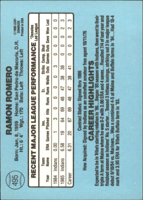 1986 Donruss Baseball "Main Set" Base Cards #441 to #660 - Picture 111 of 439