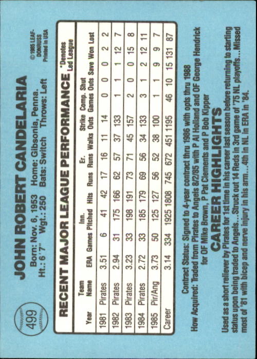 1986 Donruss Baseball "Main Set" Base Cards #441 to #660 - Picture 119 of 439
