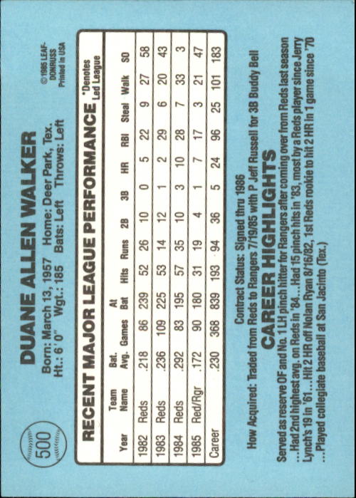 1986 Donruss Baseball "Main Set" Base Cards #441 to #660 - Picture 121 of 439