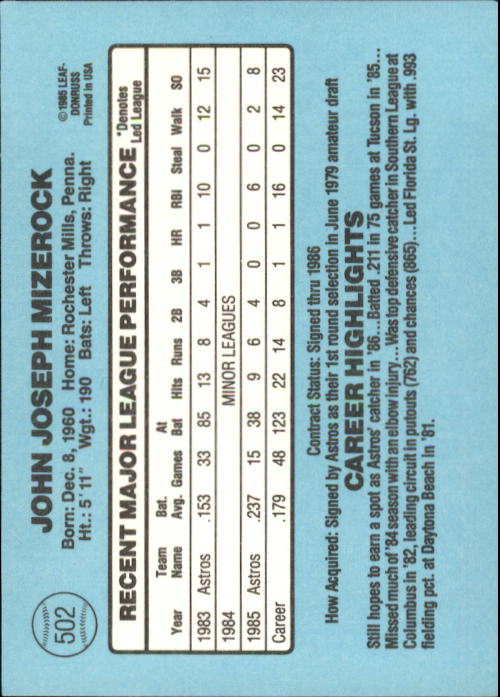 1986 Donruss Baseball "Main Set" Base Cards #441 to #660 - Picture 125 of 439