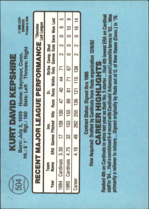 1986 Donruss Baseball "Main Set" Base Cards #441 to #660 - Picture 129 of 439