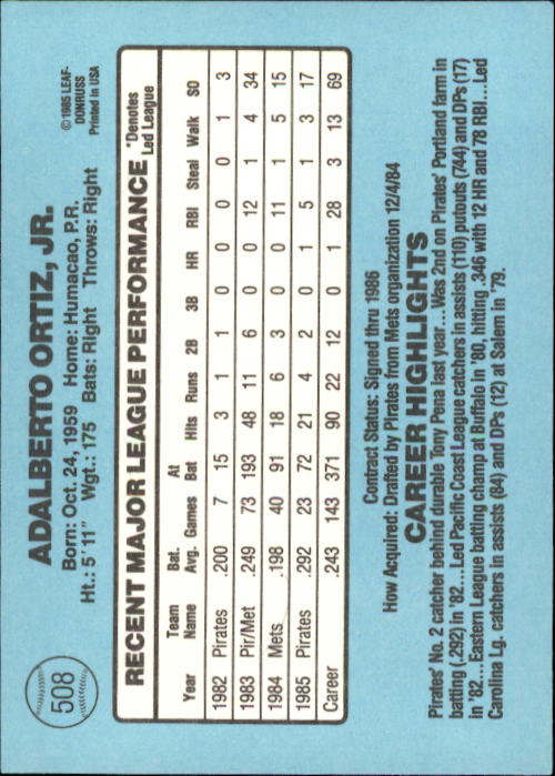 1986 Donruss Baseball "Main Set" Base Cards #441 to #660 - Picture 137 of 439