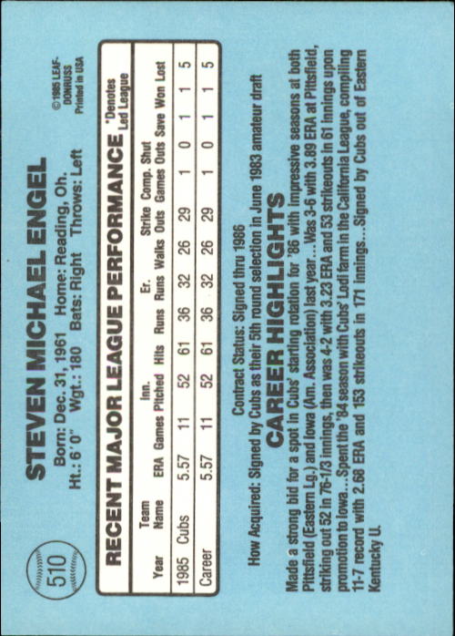 1986 Donruss Baseball "Main Set" Base Cards #441 to #660 - Picture 141 of 439