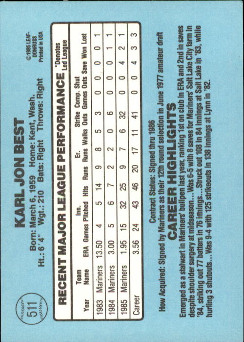 1986 Donruss Baseball "Main Set" Base Cards #441 to #660 - Picture 143 of 439
