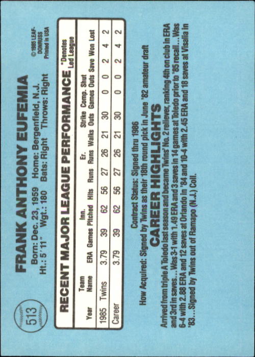 1986 Donruss Baseball "Main Set" Base Cards #441 to #660 - Picture 147 of 439