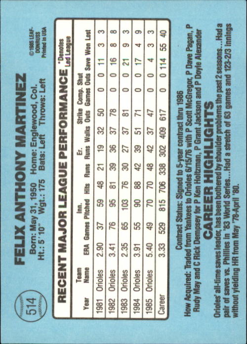 1986 Donruss Baseball "Main Set" Base Cards #441 to #660 - Picture 149 of 439