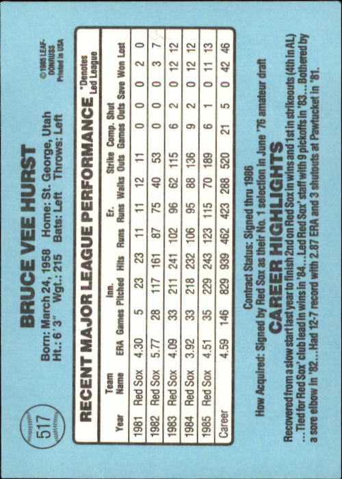 1986 Donruss Baseball "Main Set" Base Cards #441 to #660 - Picture 155 of 439