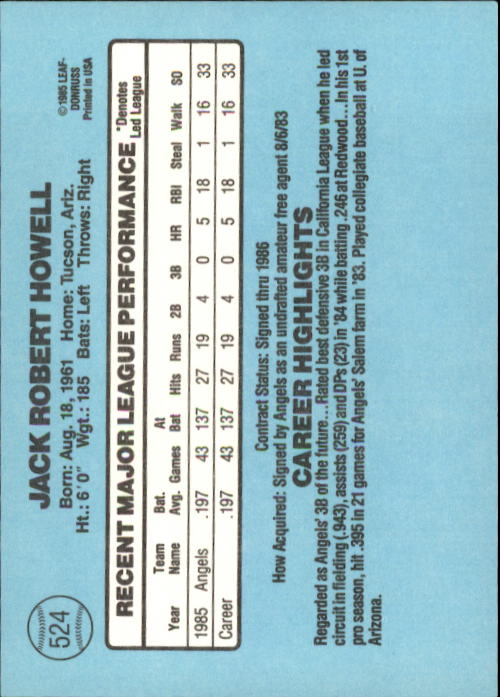 1986 Donruss Baseball "Main Set" Base Cards #441 to #660 - Picture 169 of 439