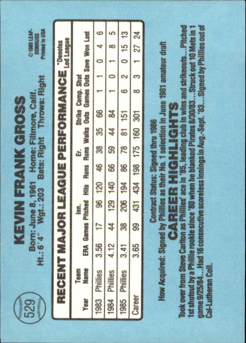 1986 Donruss Baseball "Main Set" Base Cards #441 to #660 - Picture 179 of 439