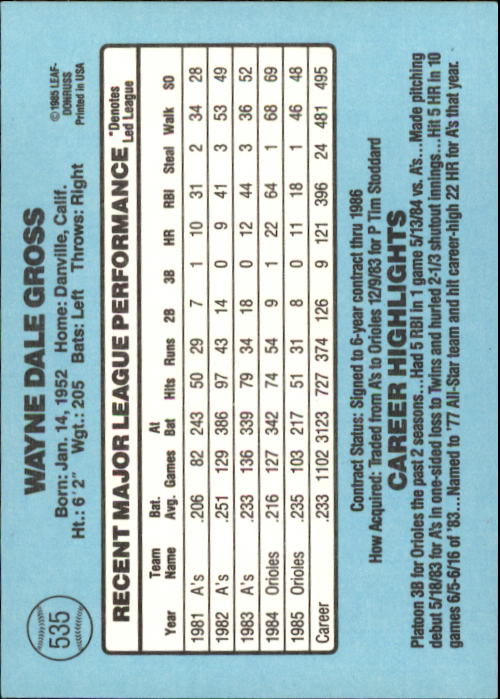 1986 Donruss Baseball "Main Set" Base Cards #441 to #660 - Picture 191 of 439