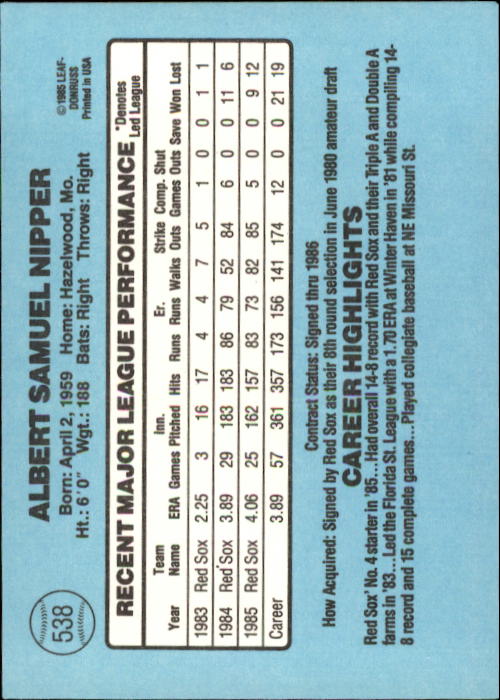 1986 Donruss Baseball "Main Set" Base Cards #441 to #660 - Picture 197 of 439