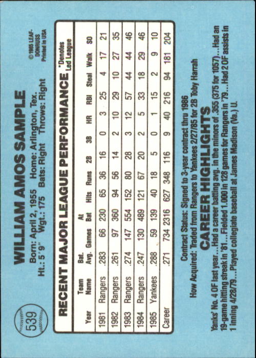 1986 Donruss Baseball "Main Set" Base Cards #441 to #660 - Picture 199 of 439