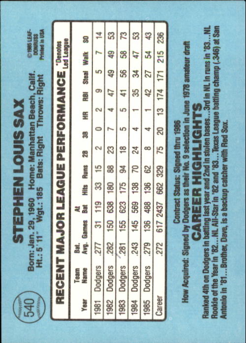 1986 Donruss Baseball "Main Set" Base Cards #441 to #660 - Picture 201 of 439