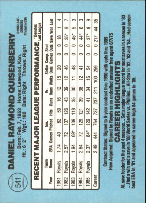 1986 Donruss Baseball "Main Set" Base Cards #441 to #660 - Picture 203 of 439