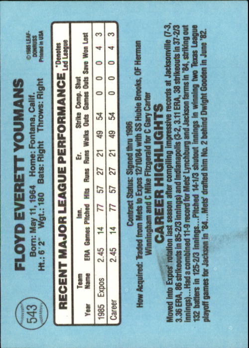 1986 Donruss Baseball "Main Set" Base Cards #441 to #660 - Picture 207 of 439
