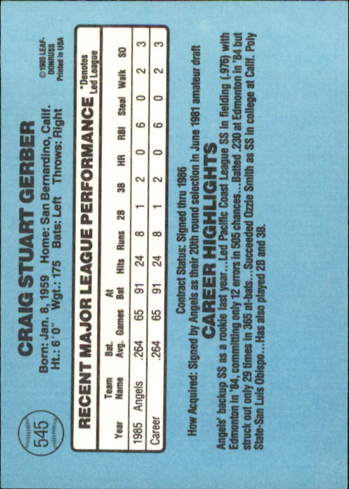 1986 Donruss Baseball "Main Set" Base Cards #441 to #660 - Picture 211 of 439