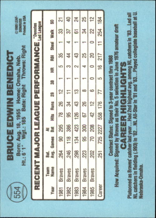 1986 Donruss Baseball "Main Set" Base Cards #441 to #660 - Picture 229 of 439