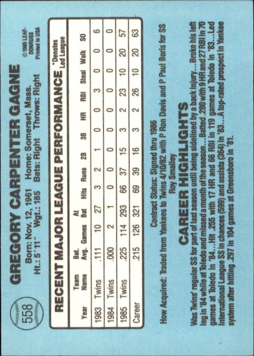 1986 Donruss Baseball "Main Set" Base Cards #441 to #660 - Picture 237 of 439