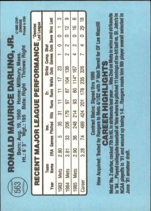 1986 Donruss Baseball "Main Set" Base Cards #441 to #660 - Picture 247 of 439