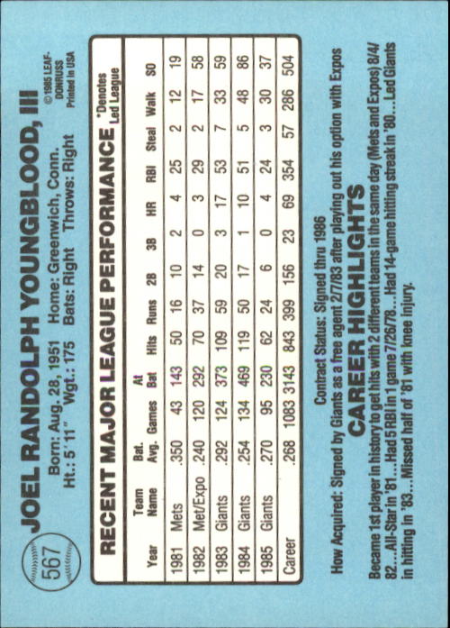 1986 Donruss Baseball "Main Set" Base Cards #441 to #660 - Picture 255 of 439