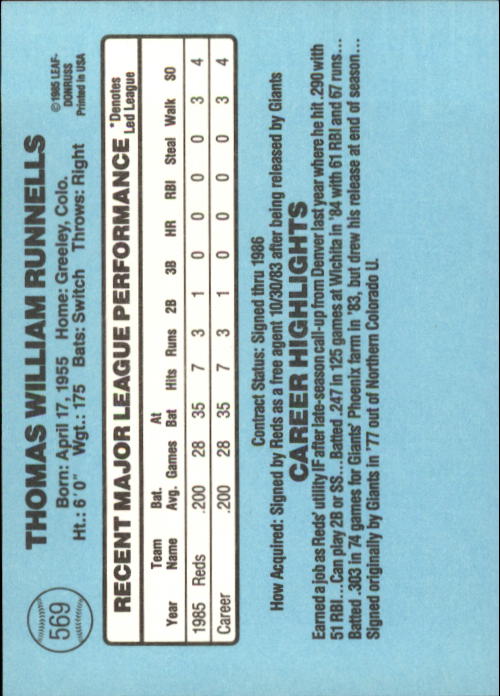 1986 Donruss Baseball "Main Set" Base Cards #441 to #660 - Picture 259 of 439