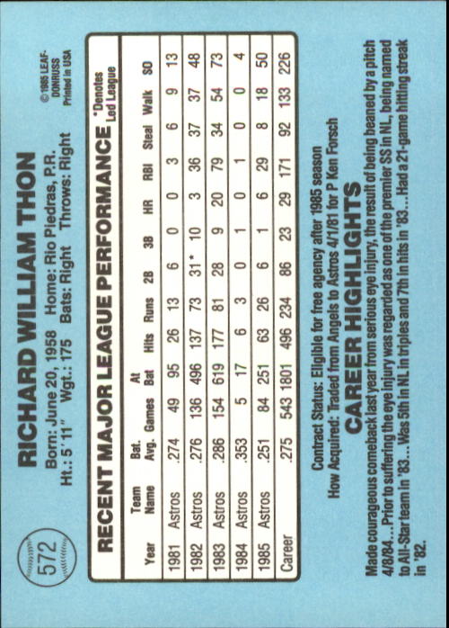 1986 Donruss Baseball "Main Set" Base Cards #441 to #660 - Picture 265 of 439