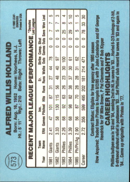 1986 Donruss Baseball "Main Set" Base Cards #441 to #660 - Picture 267 of 439