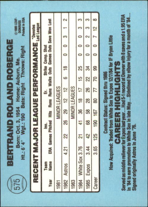 1986 Donruss Baseball "Main Set" Base Cards #441 to #660 - Picture 271 of 439