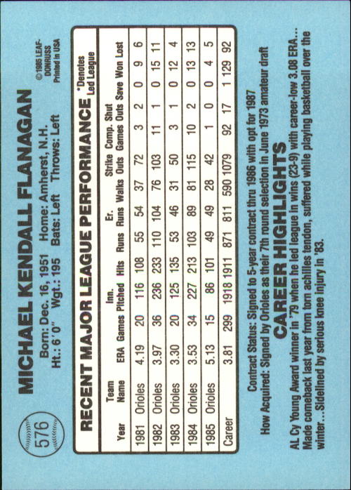 1986 Donruss Baseball "Main Set" Base Cards #441 to #660 - Picture 273 of 439