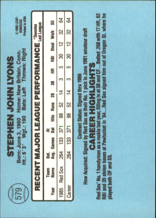 1986 Donruss Baseball "Main Set" Base Cards #441 to #660 - Picture 279 of 439