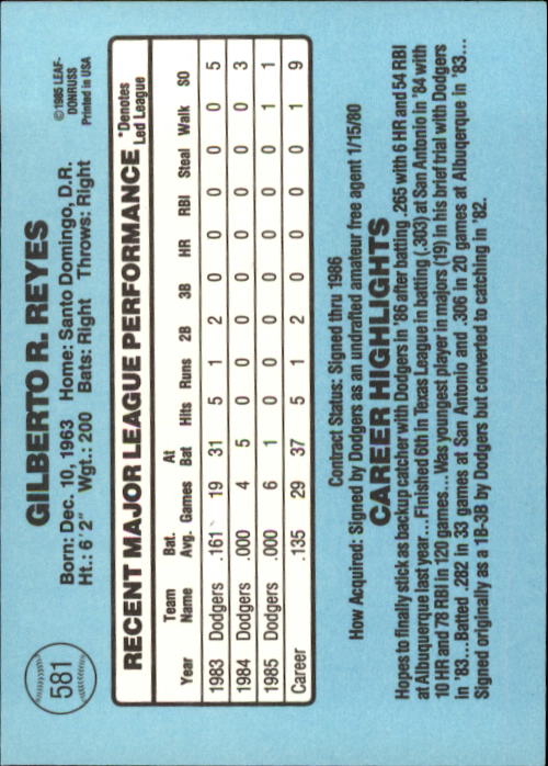 1986 Donruss Baseball "Main Set" Base Cards #441 to #660 - Picture 283 of 439