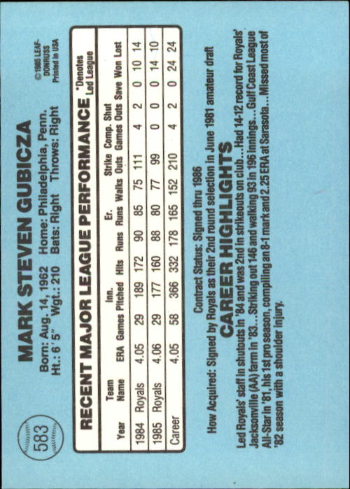 1986 Donruss Baseball "Main Set" Base Cards #441 to #660 - Picture 287 of 439