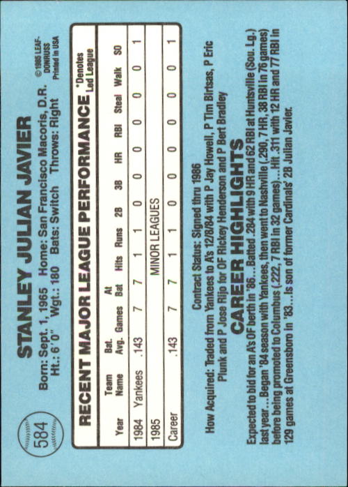 1986 Donruss Baseball "Main Set" Base Cards #441 to #660 - Picture 289 of 439