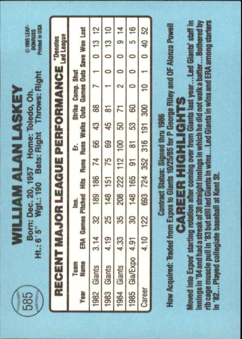 1986 Donruss Baseball "Main Set" Base Cards #441 to #660 - Picture 291 of 439