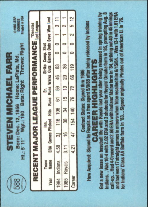 1986 Donruss Baseball "Main Set" Base Cards #441 to #660 - Picture 297 of 439