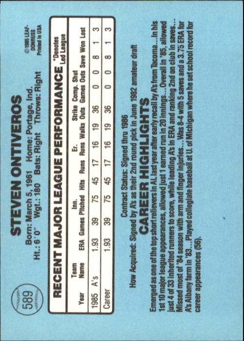 1986 Donruss Baseball "Main Set" Base Cards #441 to #660 - Picture 299 of 439