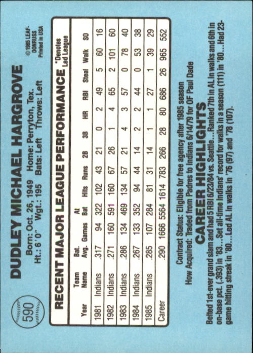 1986 Donruss Baseball "Main Set" Base Cards #441 to #660 - Picture 301 of 439