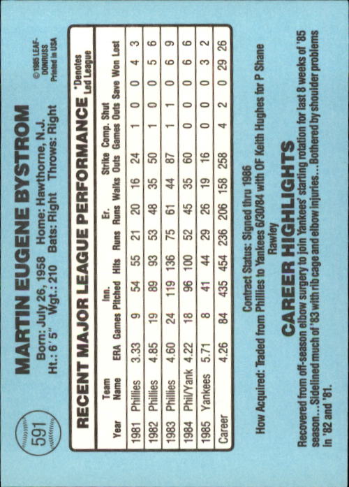 1986 Donruss Baseball "Main Set" Base Cards #441 to #660 - Picture 303 of 439