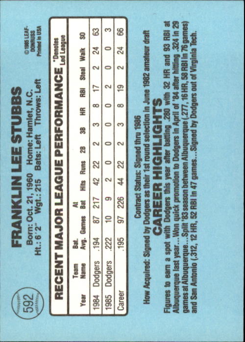 1986 Donruss Baseball "Main Set" Base Cards #441 to #660 - Picture 305 of 439