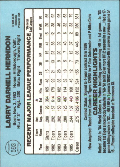 1986 Donruss Baseball "Main Set" Base Cards #441 to #660 - Picture 307 of 439