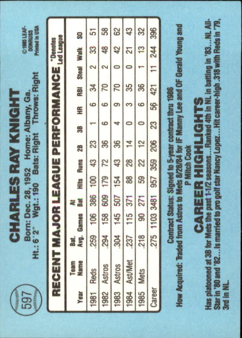 1986 Donruss Baseball "Main Set" Base Cards #441 to #660 - Picture 315 of 439